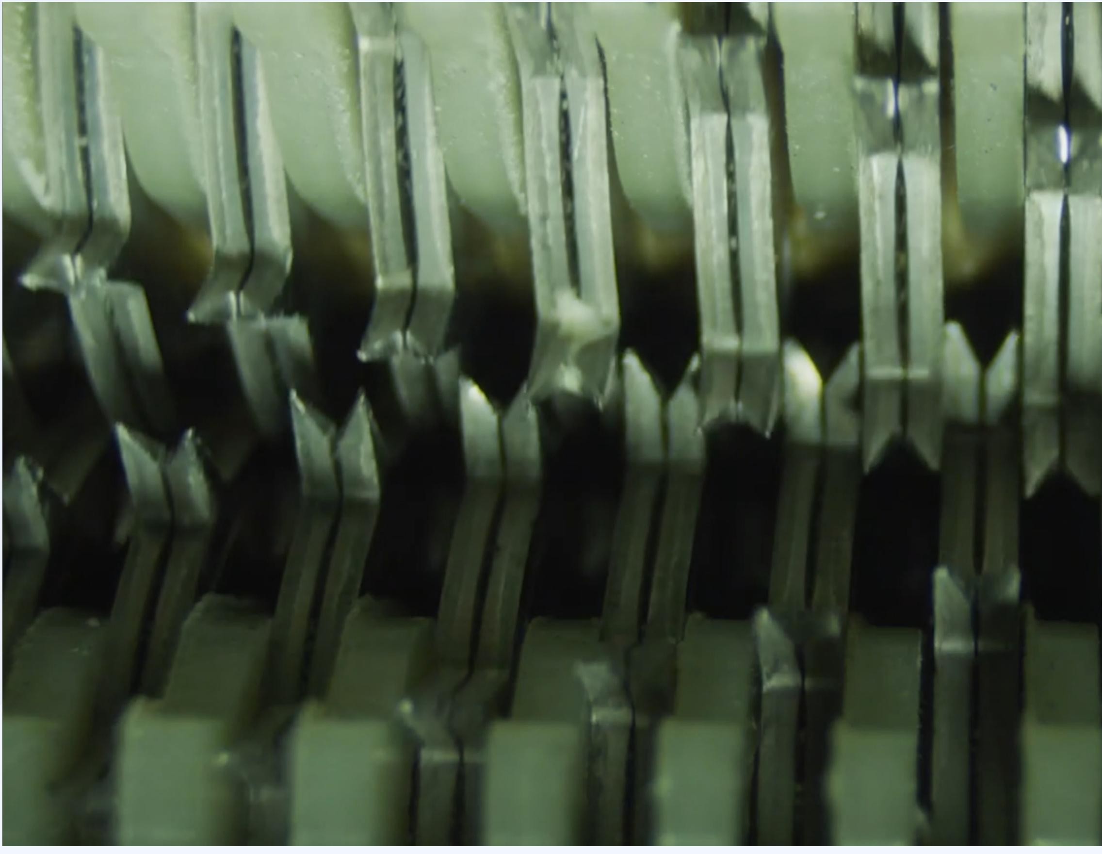 Macro shot of paper shredder blades