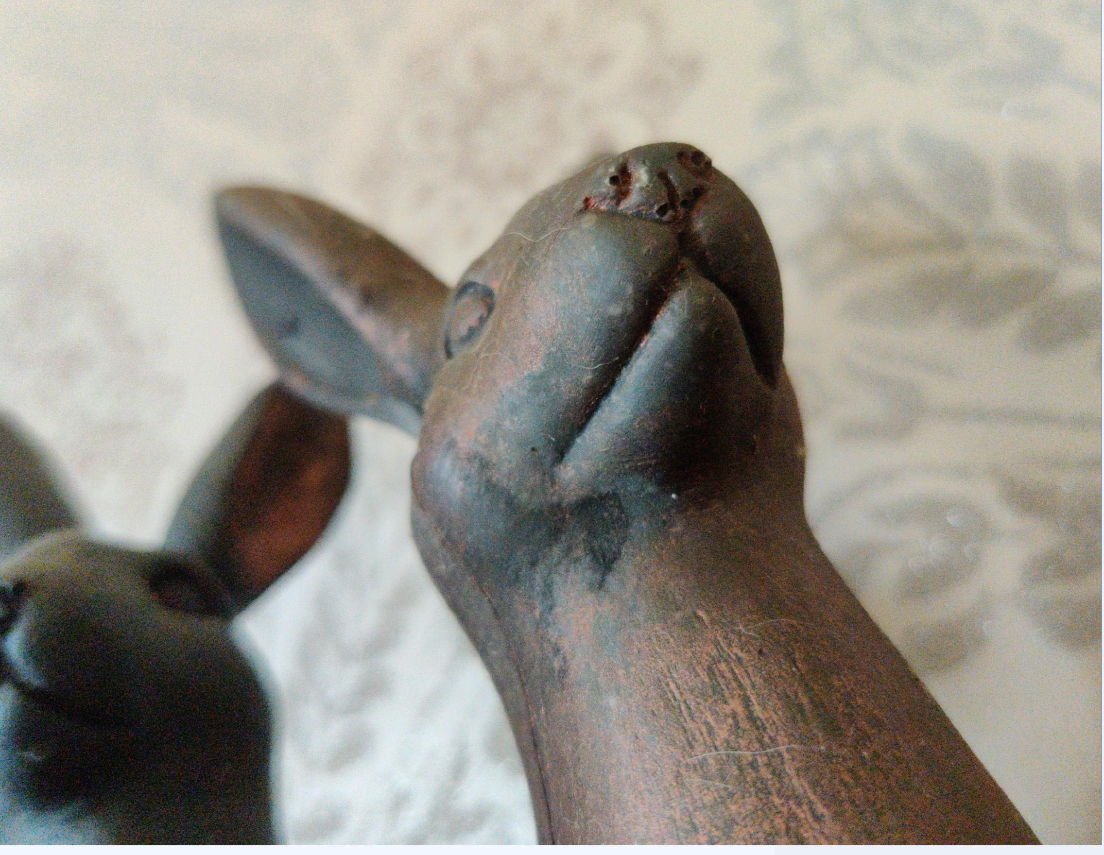 Close-up of a carved wooden figurine