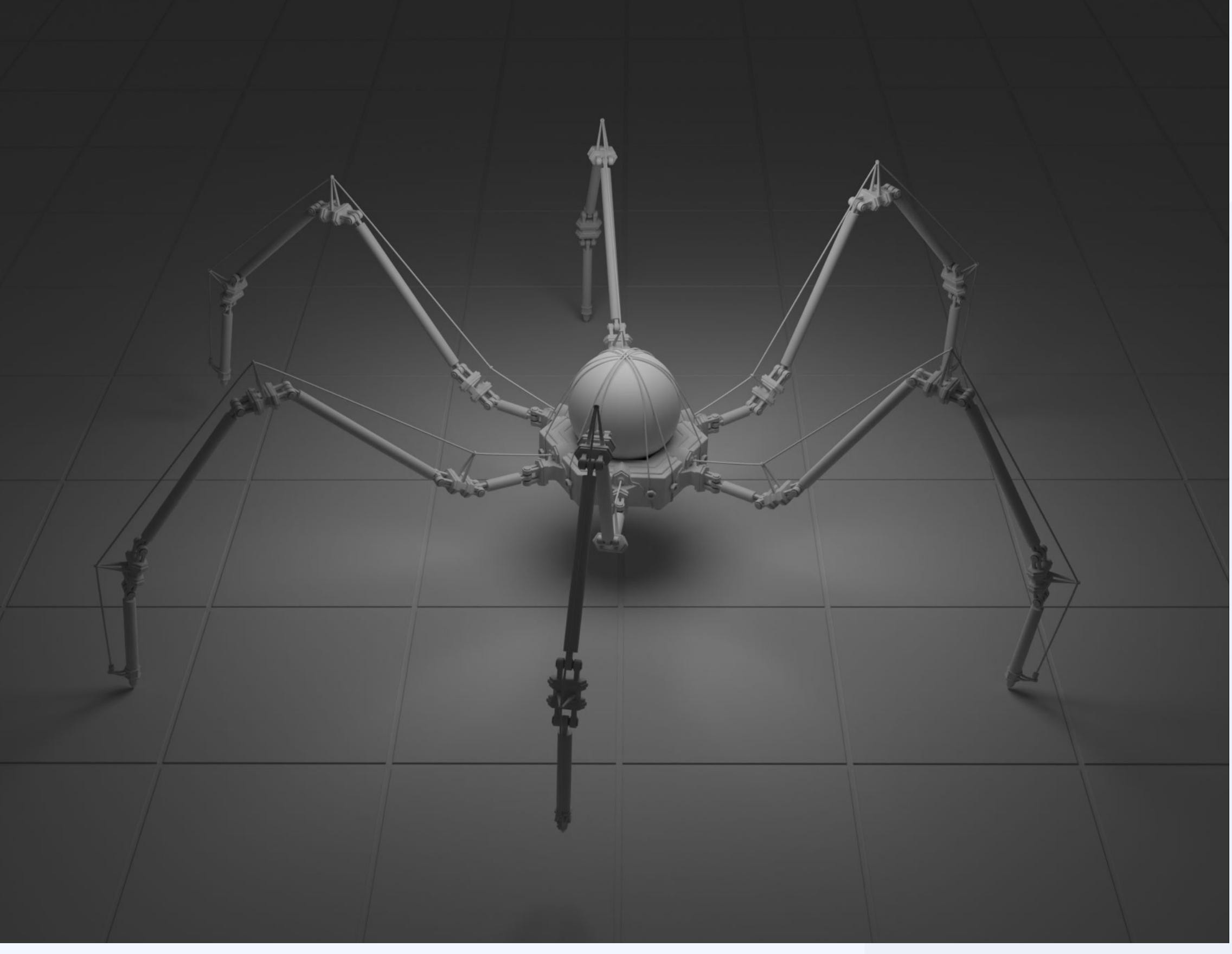 Wireframe render of a spider-like mechanical creature in Blender